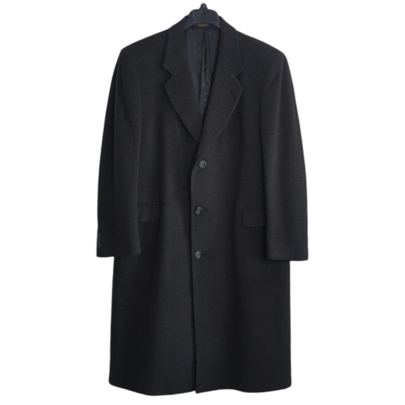 DiSilver Cashmere Blend Italian Overcoat Winter Trench Coat Black Men’s 42R - Picture 1 of 14